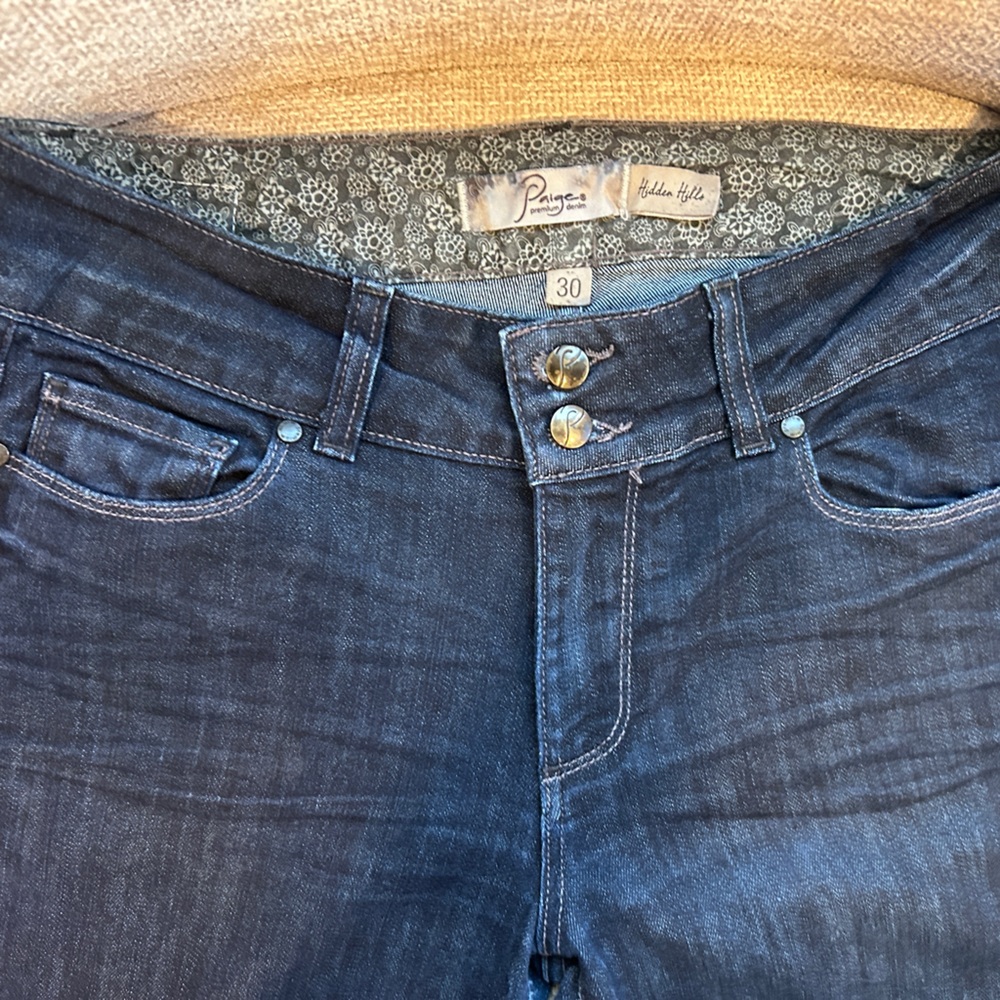 PAIGE Dark Blue Straight-Leg Jeans with Double Button Waist